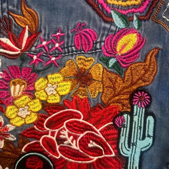 Spell Blue Denim A-Line Skirt with Colorful Embroidery - Picture 4 of 6